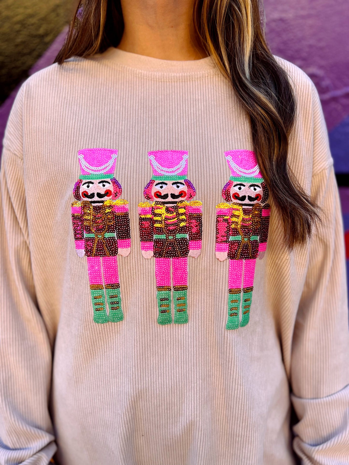 RTS Beige/Pink Sequin Nutcracker Corded Crew