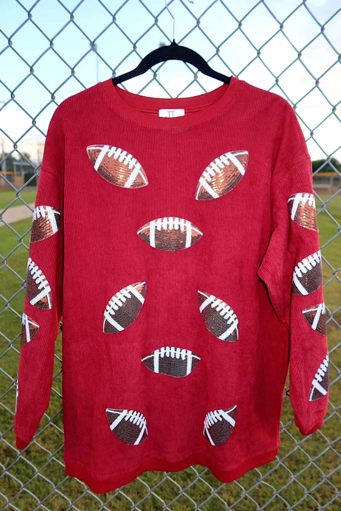 (MULTI COLOR) Sequin Basketball Corded Crews