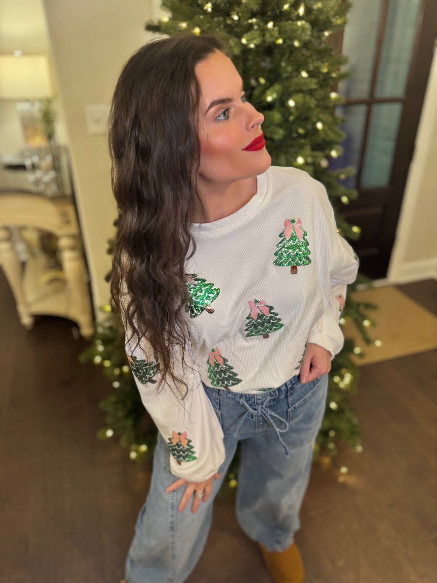 Sequin Trees + Bow Corded Crews