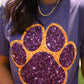 Purple & Gold Faux Glitter Paw Print Tee