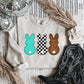 Western bunny faux leather checker turquoise tee & sweatshirt
