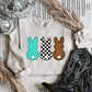 Western bunny faux leather checker turquoise tee & sweatshirt