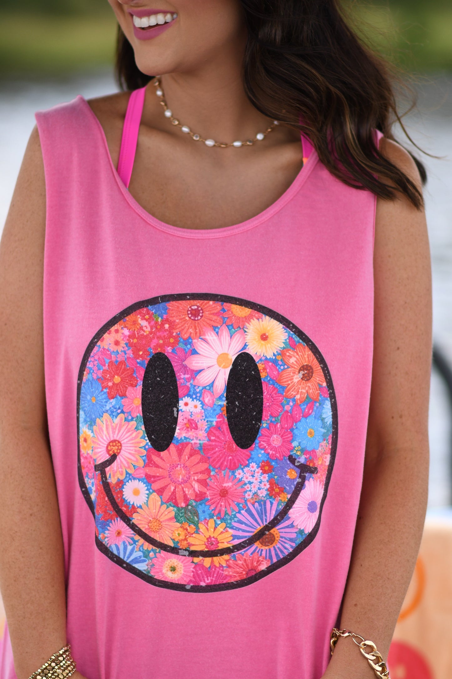 Neon Floral Smiley Tank/Tee