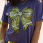 Gold Faux Glitter Football Bow Tee on Purple