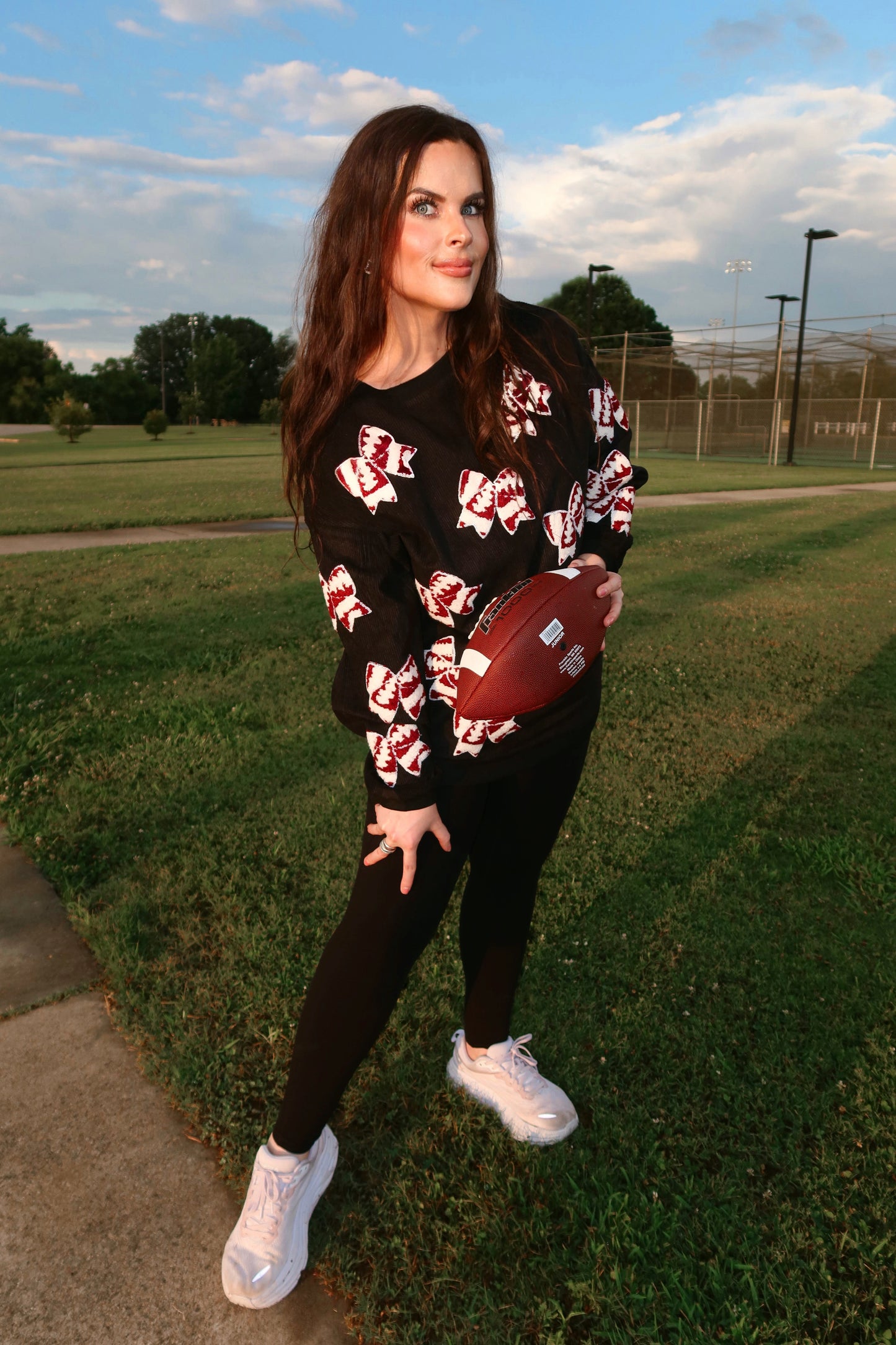 Chenille Football Bow Corded Crew