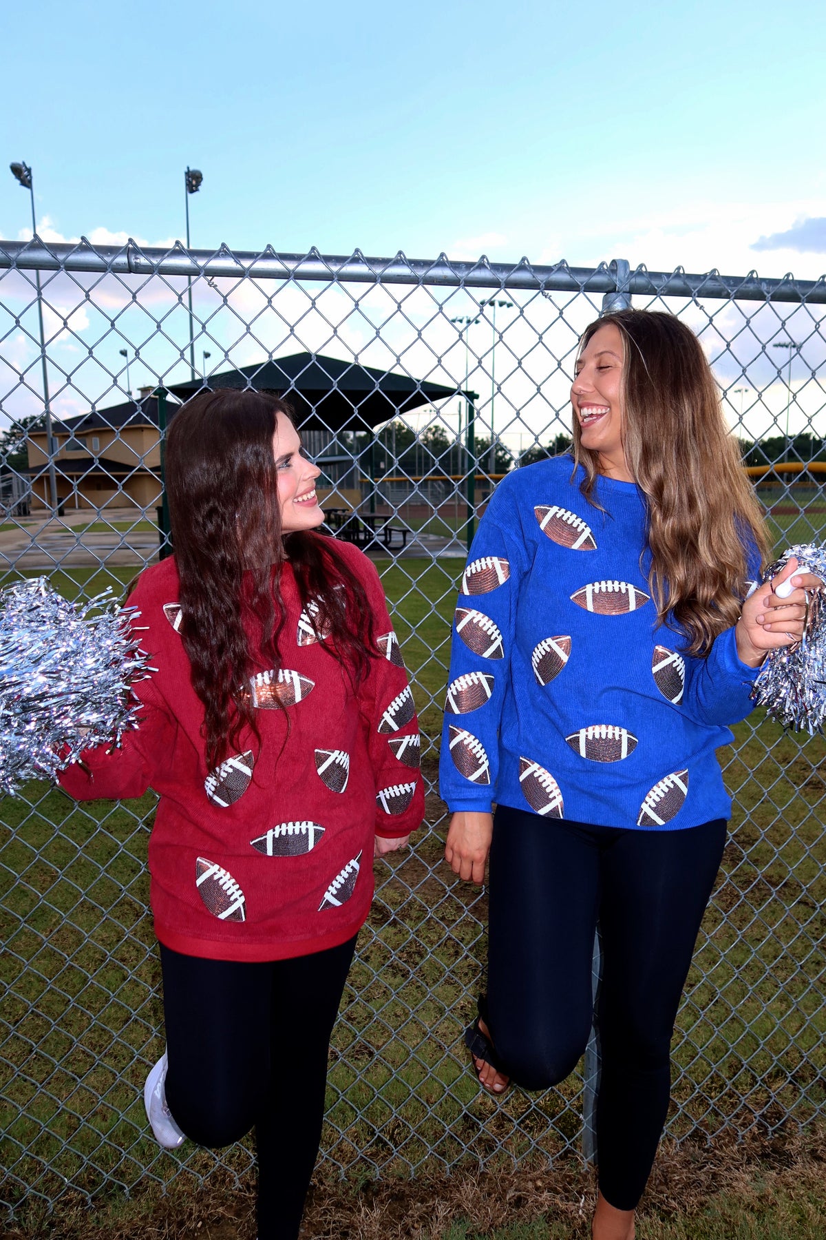 Sequin Football Corded Crews