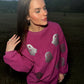 Magenta Glitter Ghost Corded Crew