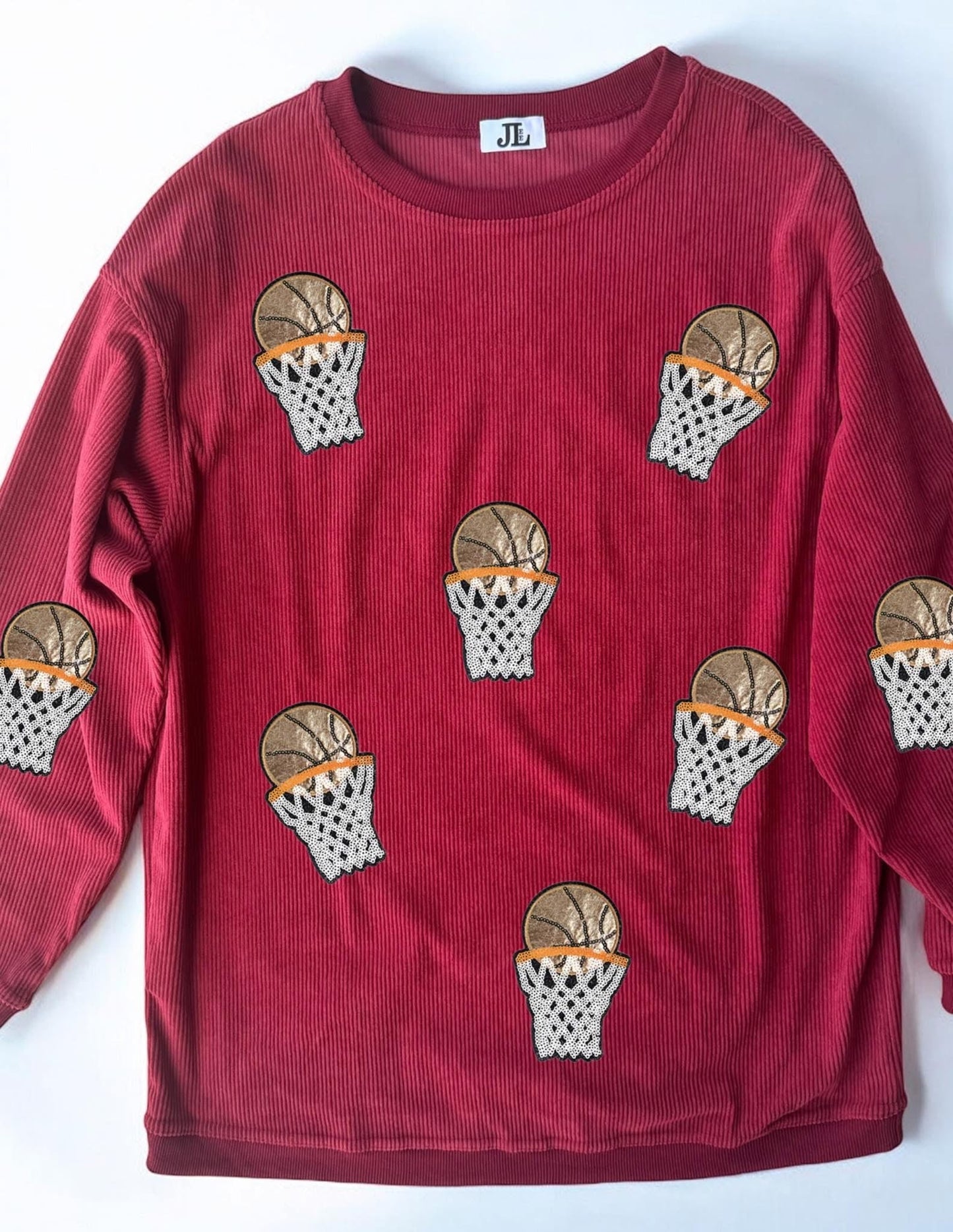 (MULTI COLOR) Sequin Basketball Corded Crews