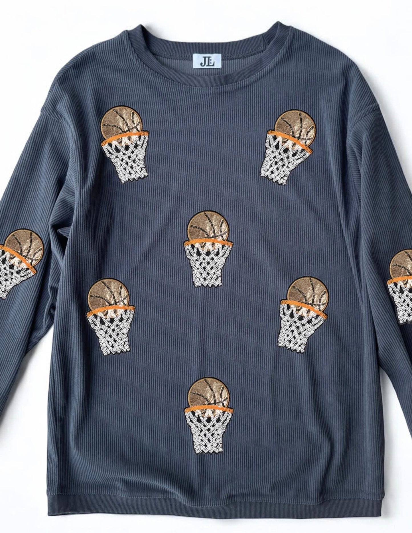 (MULTI COLOR) Sequin Basketball Corded Crews
