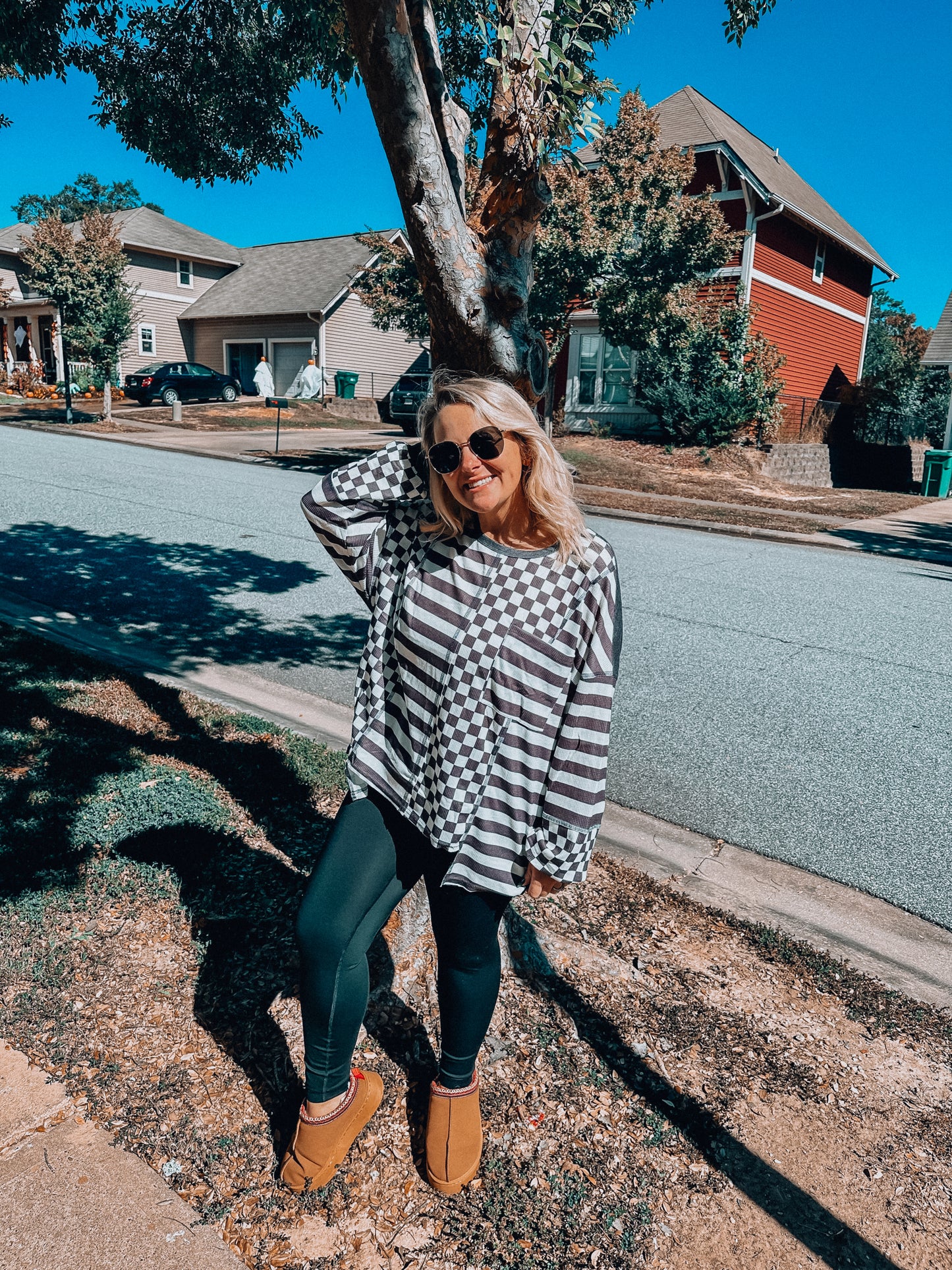 Autumn Vibes Top (Brown Check & Stripe)