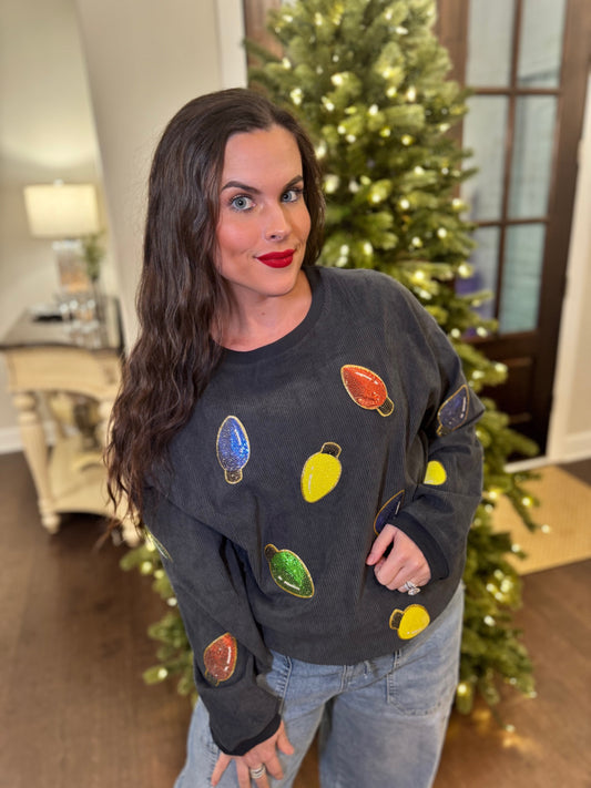 Sequin Lights Charcoal Corded Crew