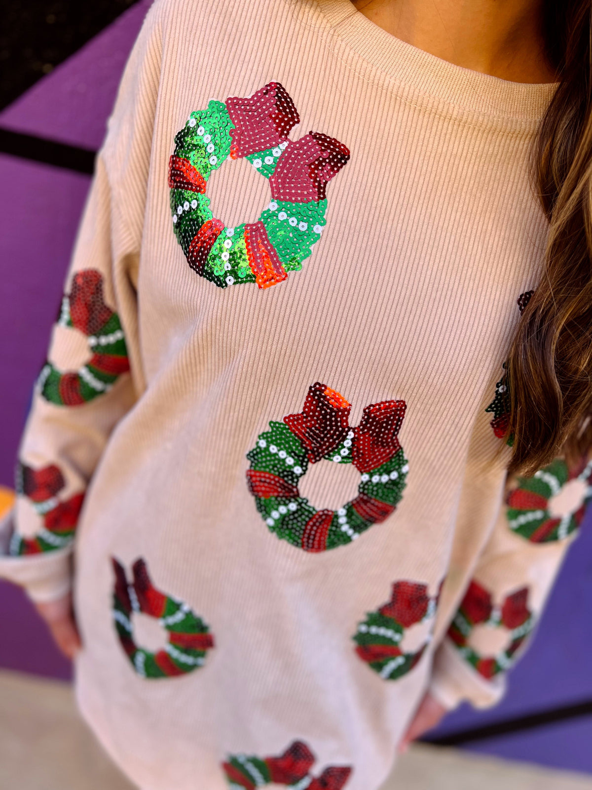 RTS Sequin Wreath Corded Crew