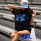 Blue Faux Glitter Football Tee