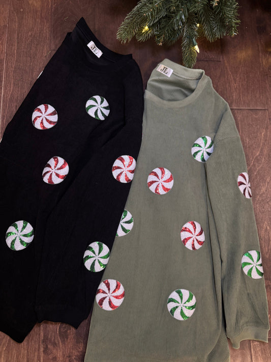 Peppermint Sequin Corded Crews