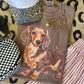 Long Hair Daschund Faux Rhinestone Dog Tee