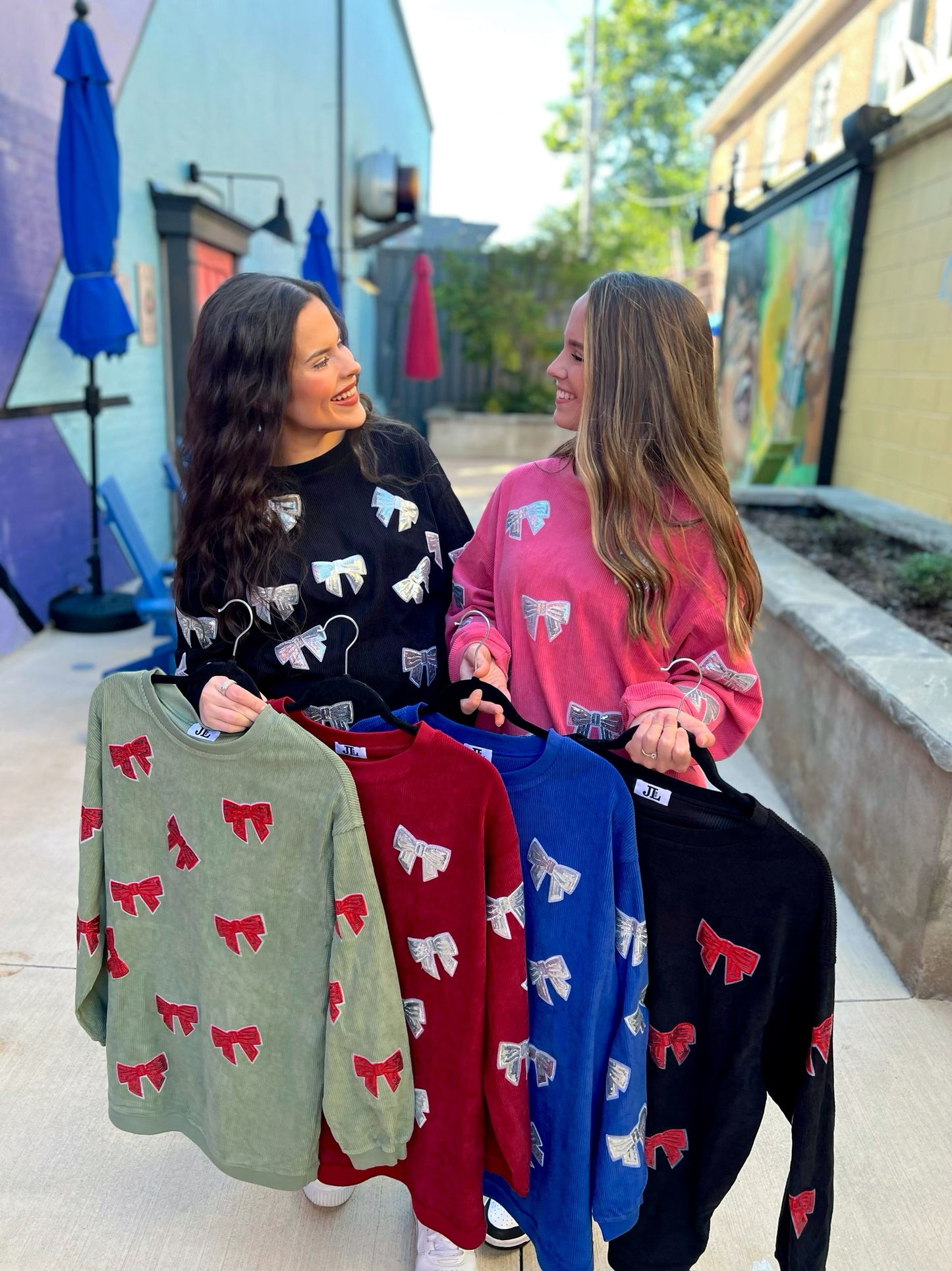 Preorder Red/Silver Sequin Bow Corded Crew