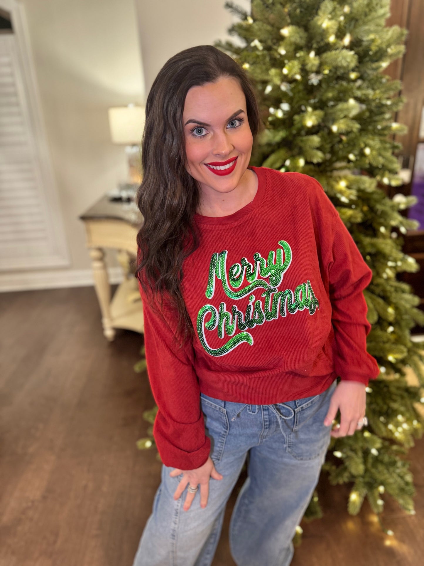 Merry Christmas Sequin Corded Crew
