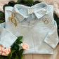 Chambray Dainty Mama Embroidered Split Neck Sweatshirt