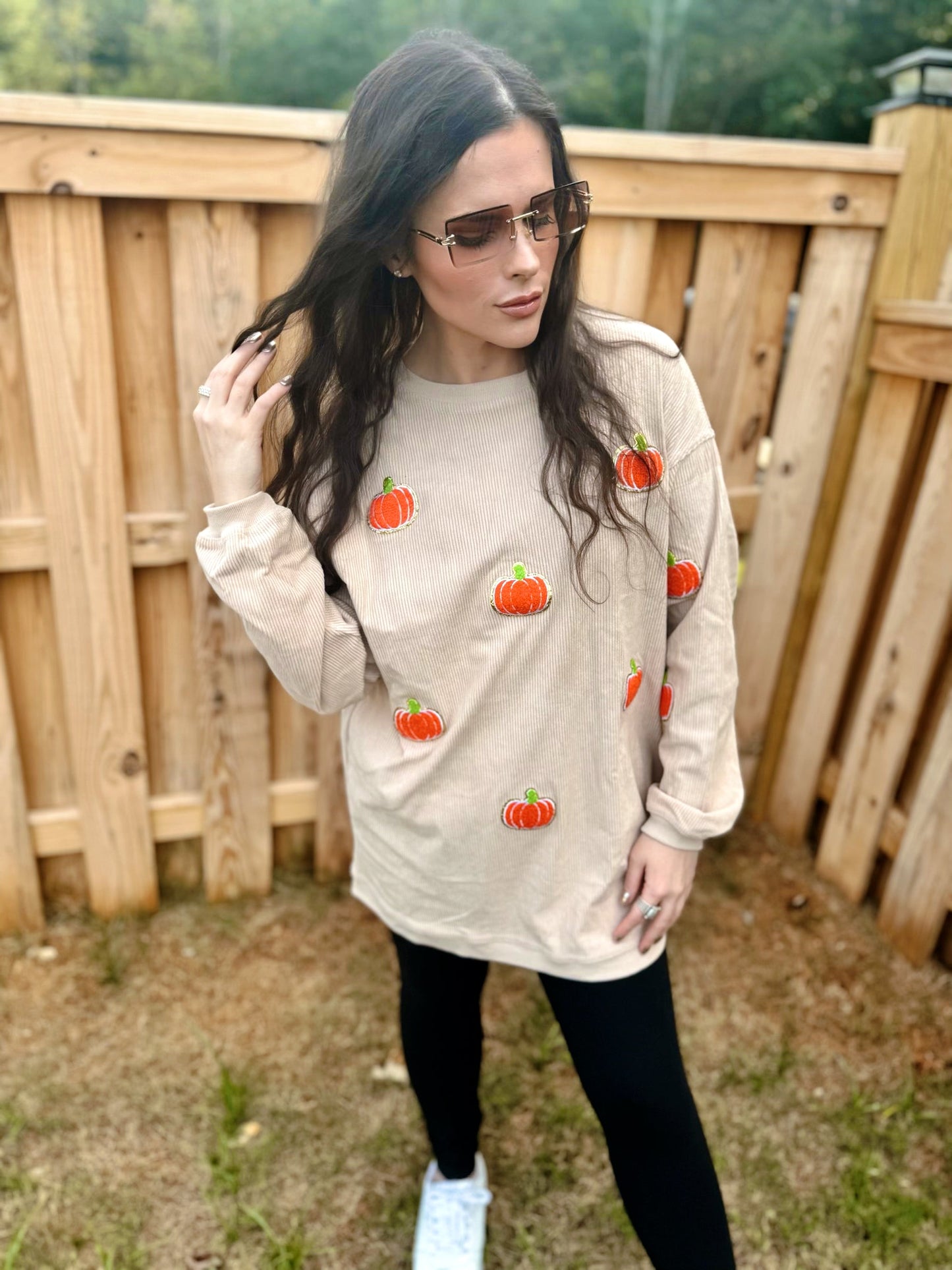 RTS Beige Chenille Pumpkin Corded Crew