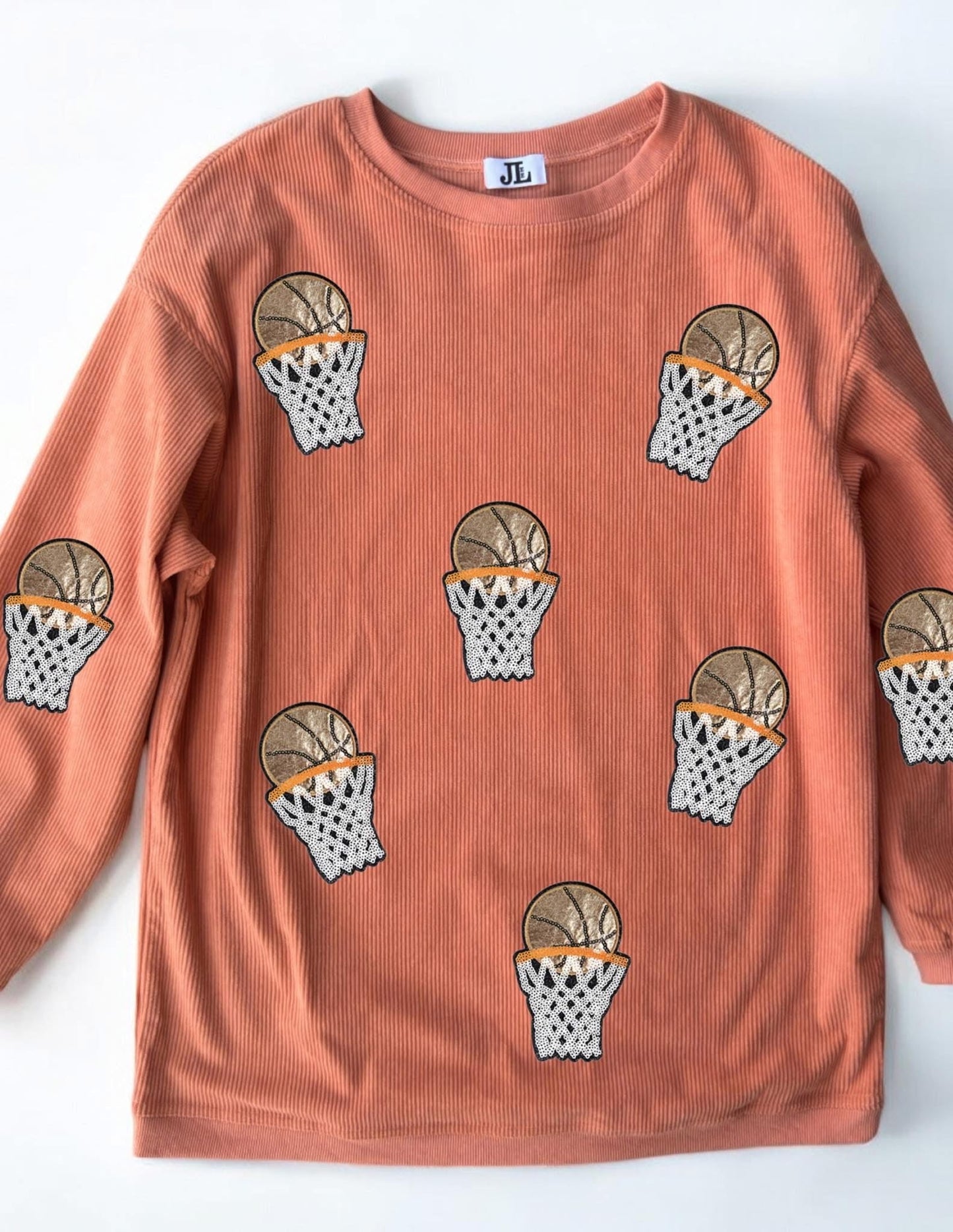 (MULTI COLOR) Sequin Basketball Corded Crews