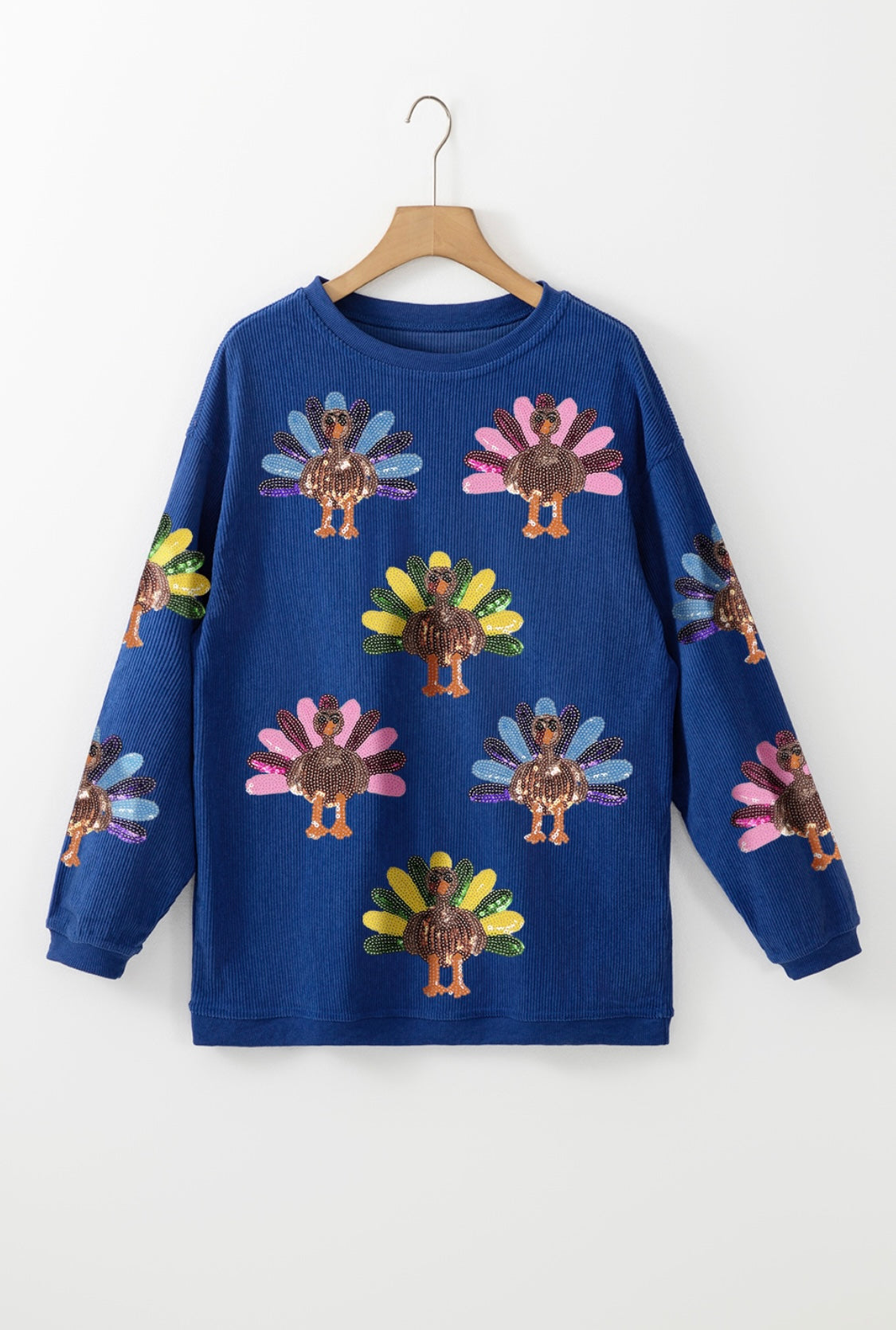 Multicolor Turkey Sequin Corded Crews