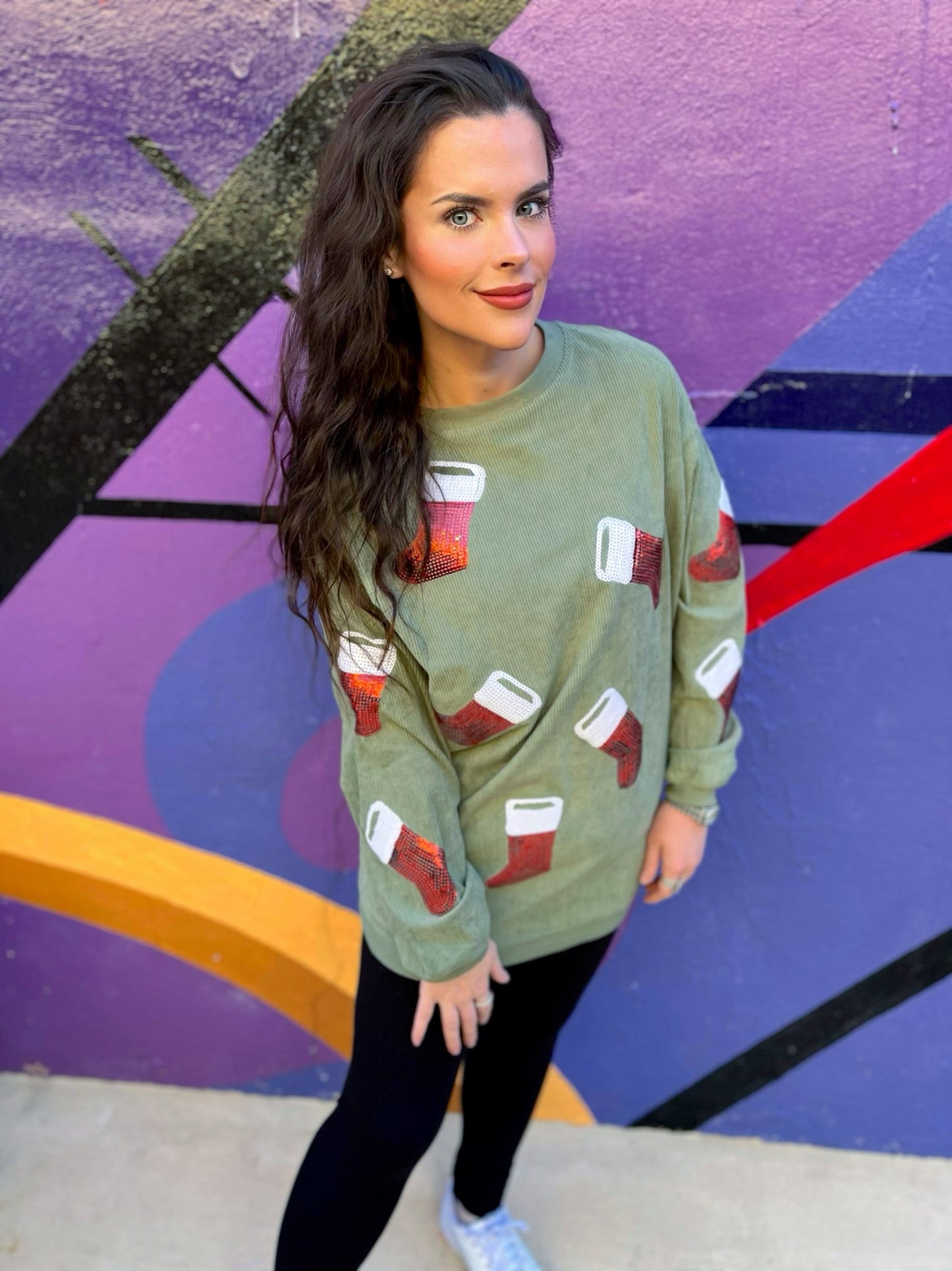 Sequin Stocking Corded Crew