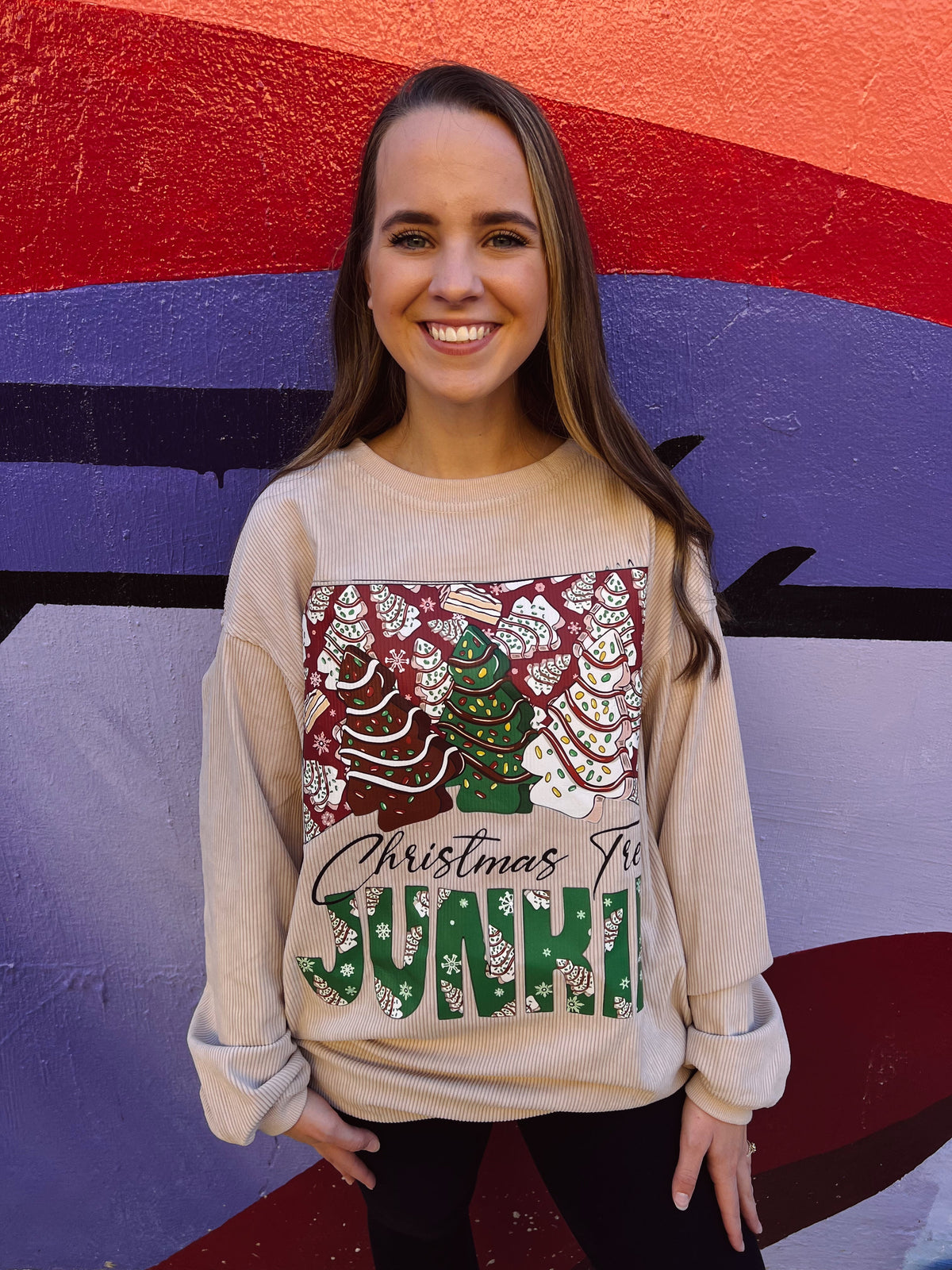 RTS Beige Christmas Tree Junkie Corded Crew