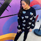 Black/Silver Sequin Bow Corded Crew