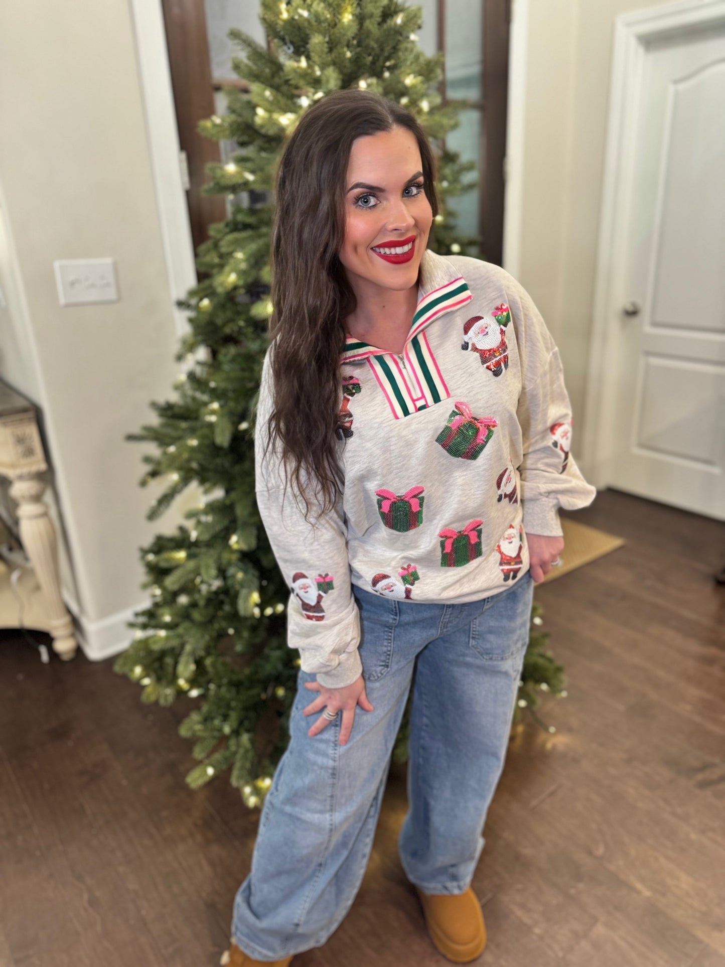 Sequin Santa Gifts Pullover