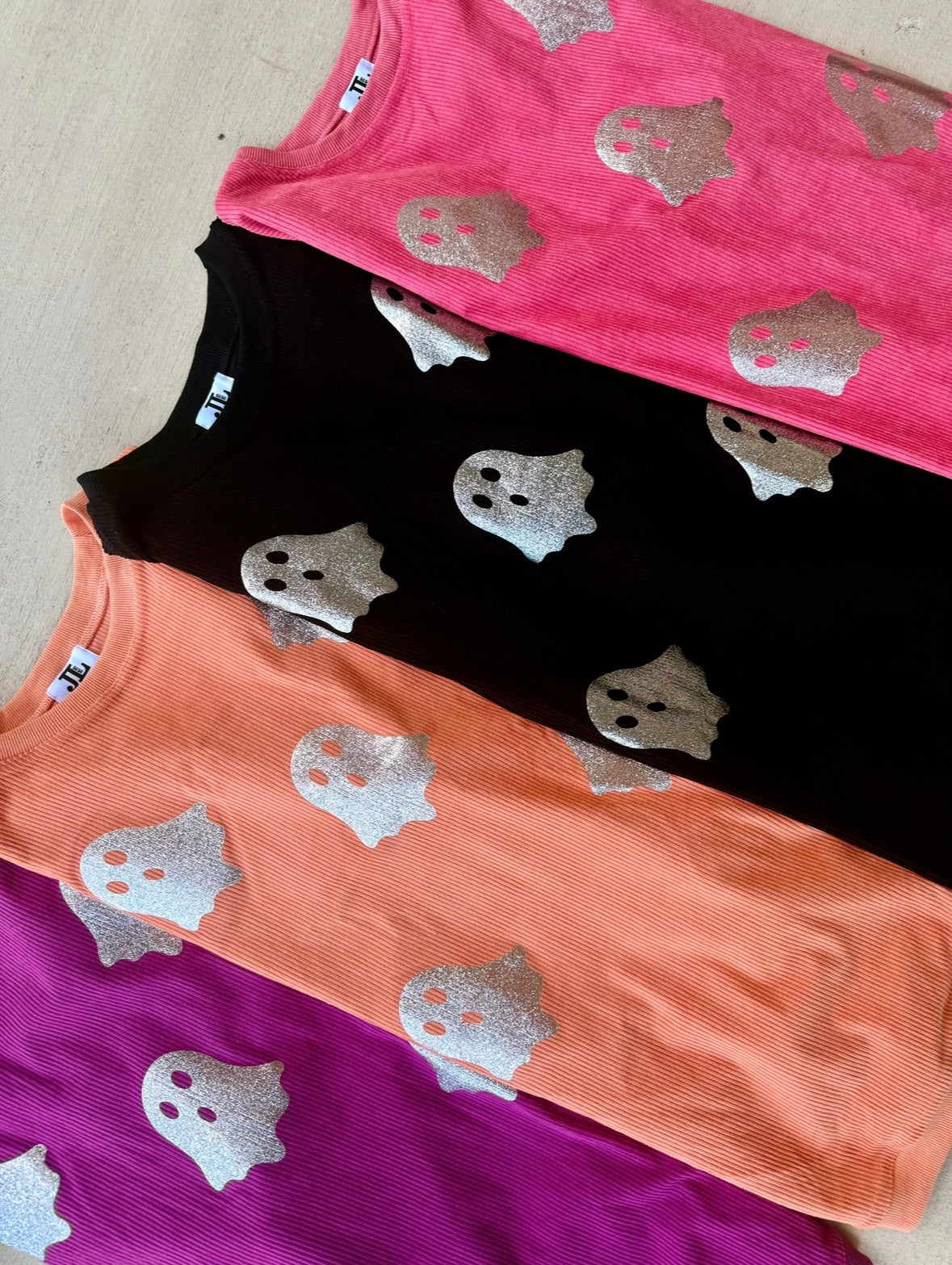 Blush Pink Glitter Ghost Corded Crew