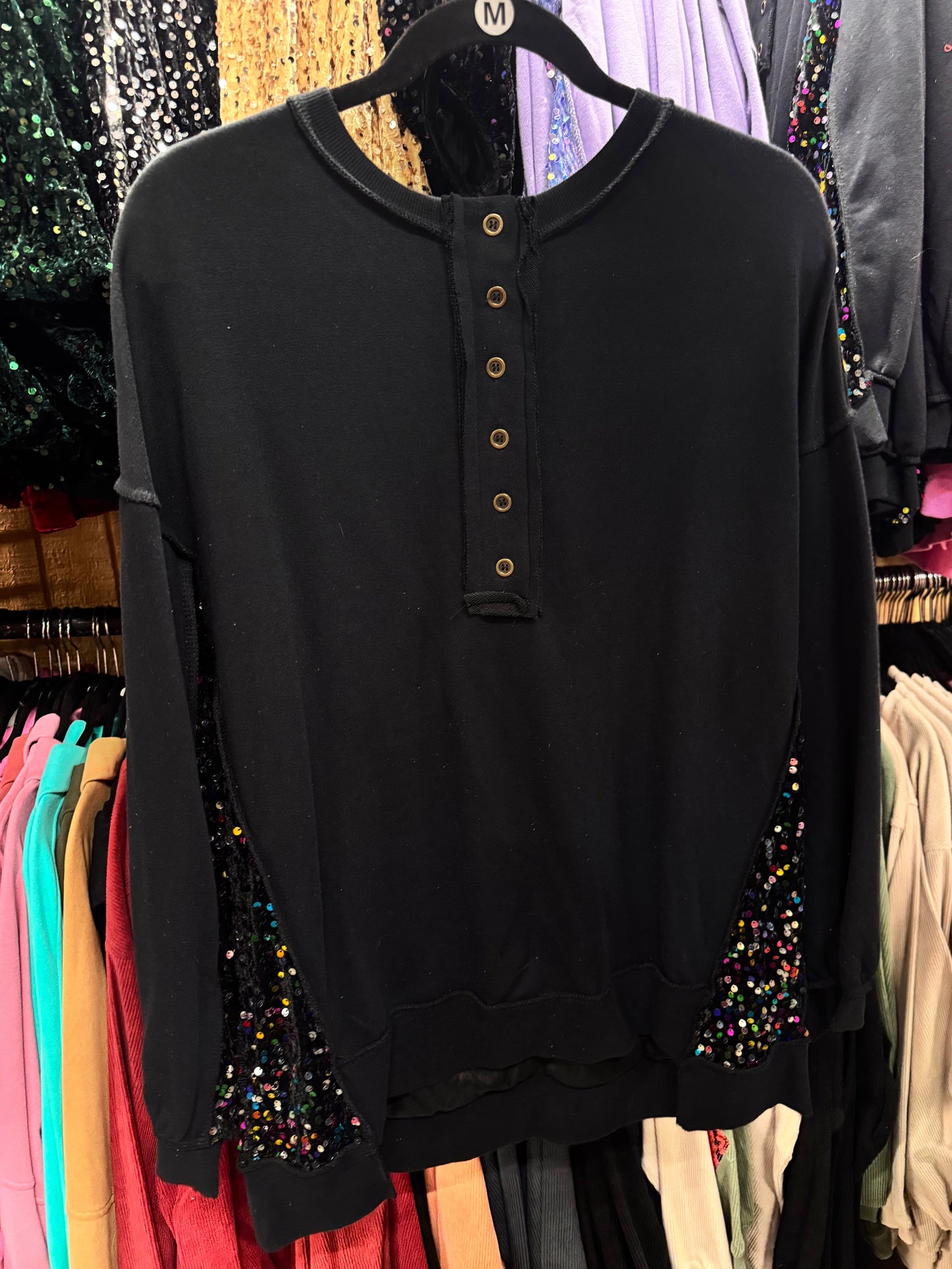 Black Multi Sequin/Velvet Pullover