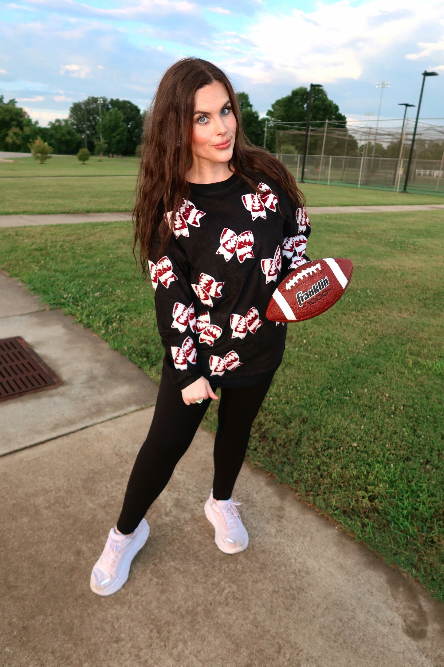Chenille Football Bow Corded Crew
