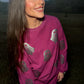 Magenta Glitter Ghost Corded Crew