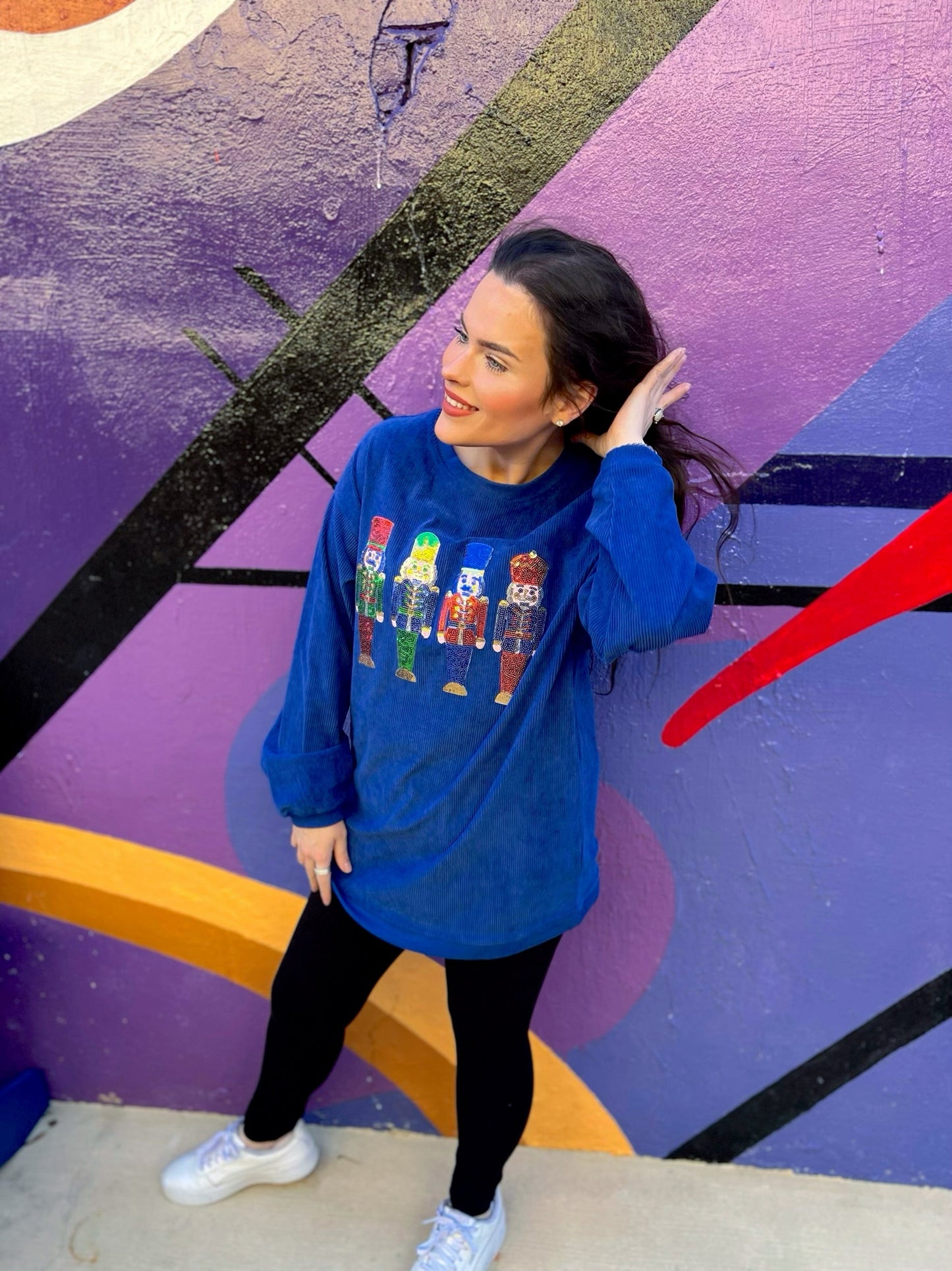 Blue Nutcracker Sequin Corded Crew