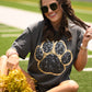 Black & Gold Faux Glitter Paw Print Tee