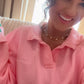 Chambray Dainty Mama Embroidered Split Neck Sweatshirt