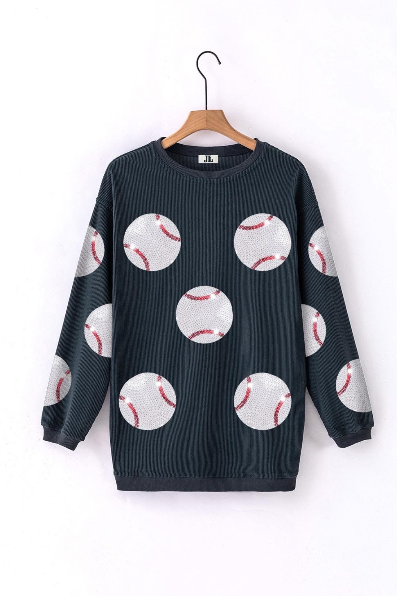 (MULTI COLOR) Sequin Baseball Corded Crews