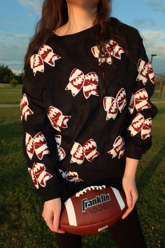 Chenille Football Bow Corded Crew