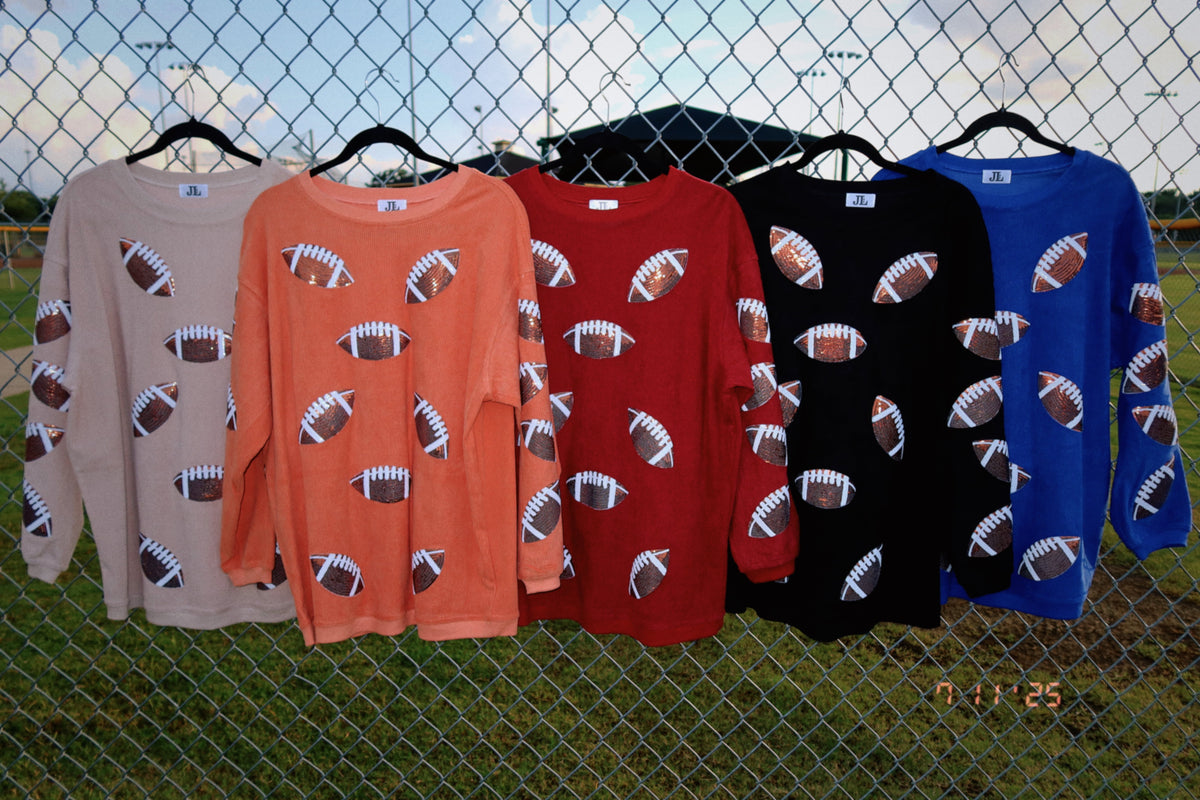 Sequin Football Corded Crews
