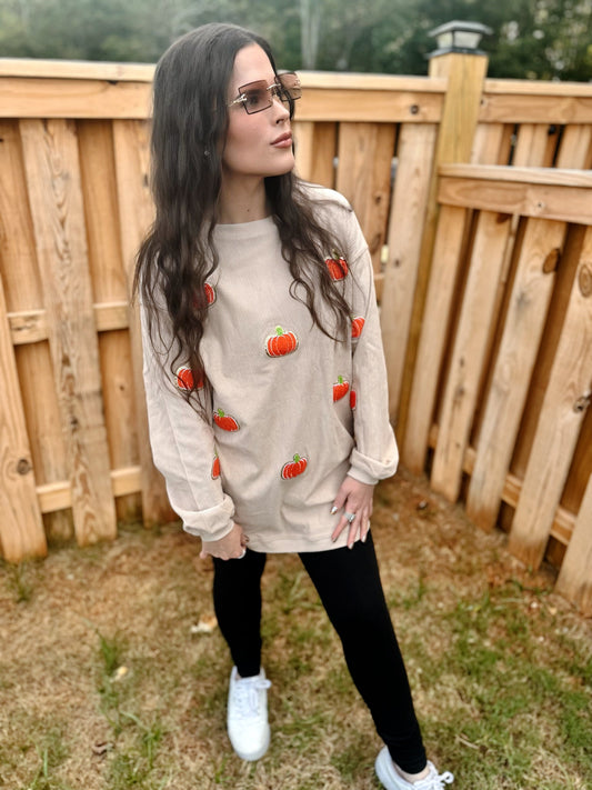 RTS Beige Chenille Pumpkin Corded Crew