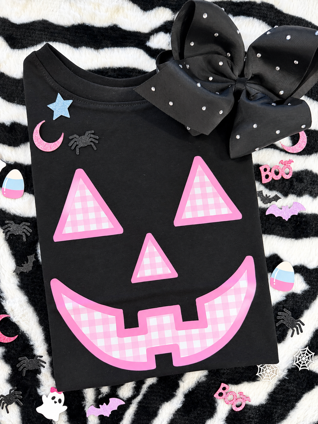 Pink Gingham Jack O Face Tee