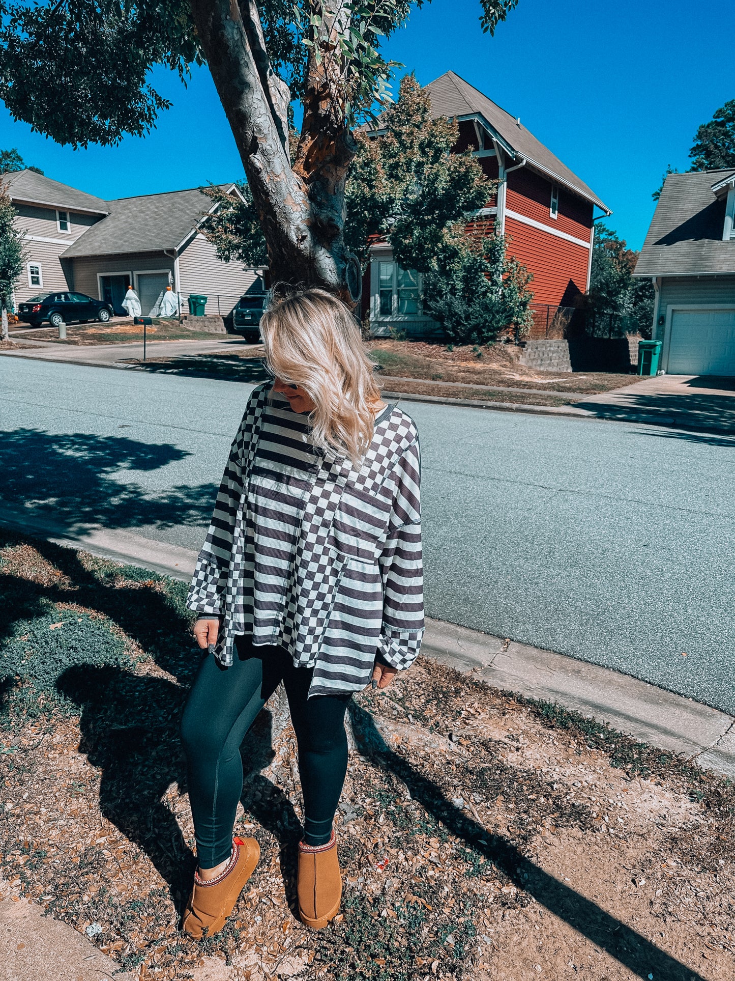 Autumn Vibes Top (Brown Check & Stripe)