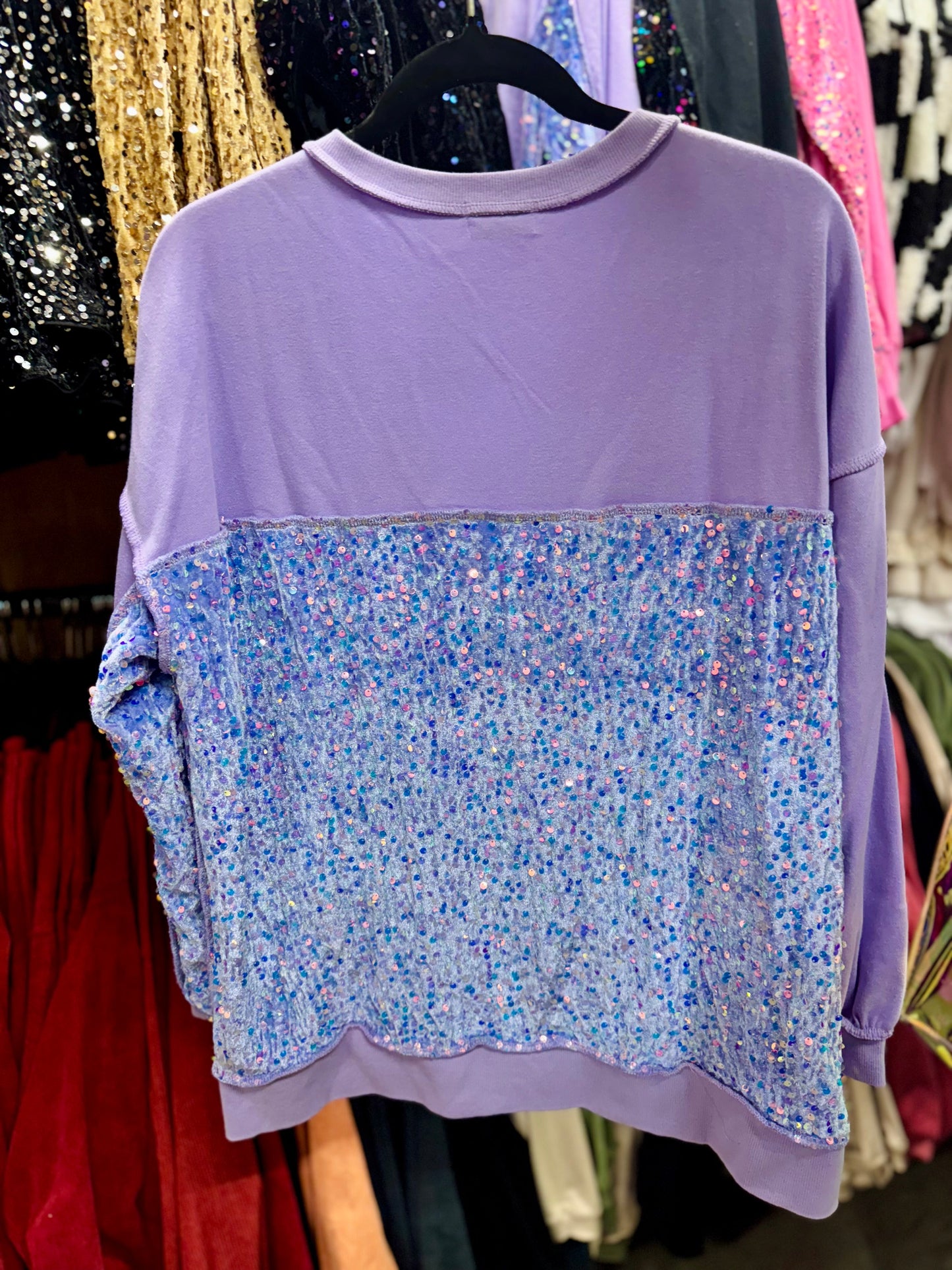 Purple Sequin/Velvet Pullover
