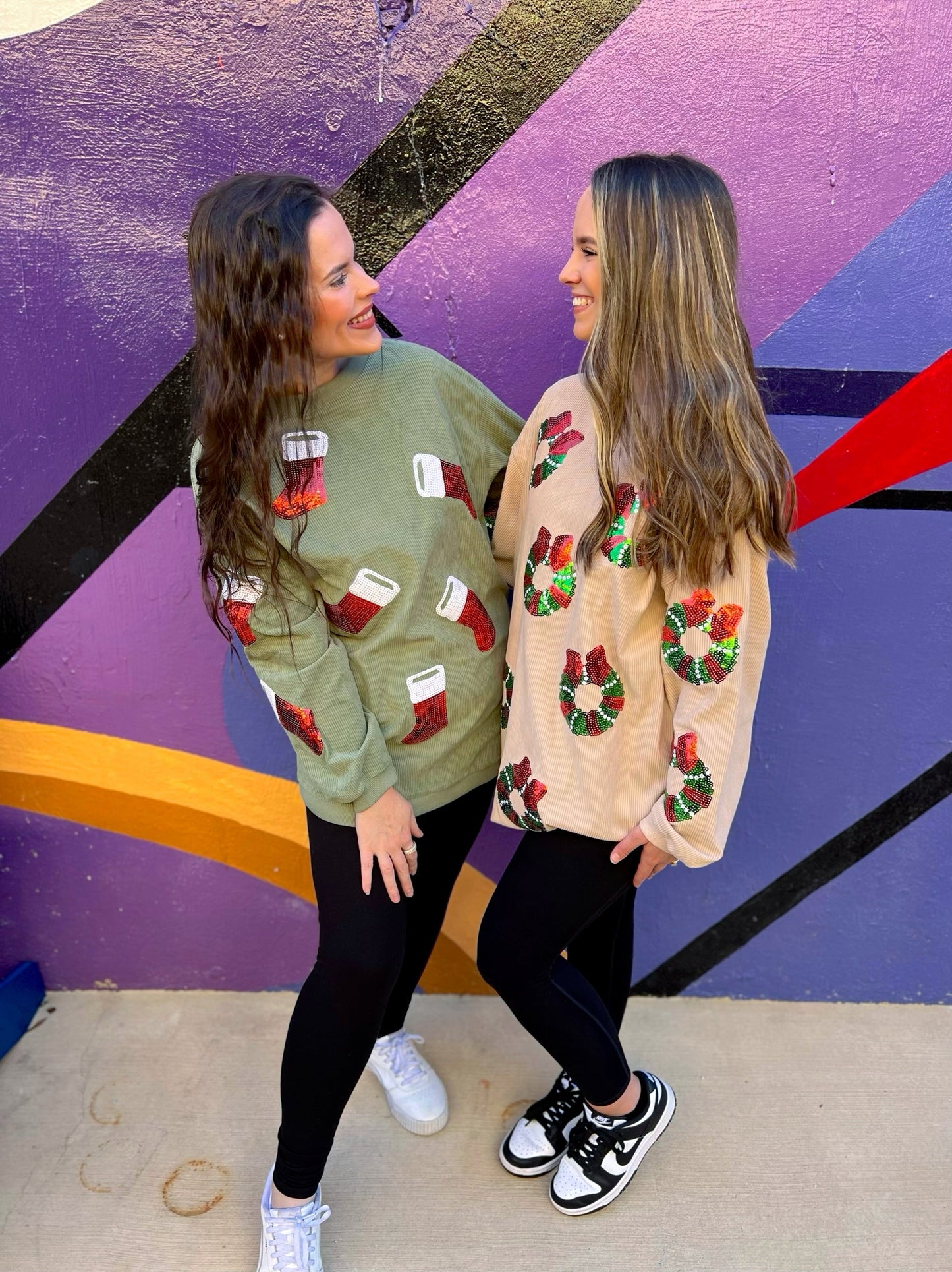 Sequin Stocking Corded Crew