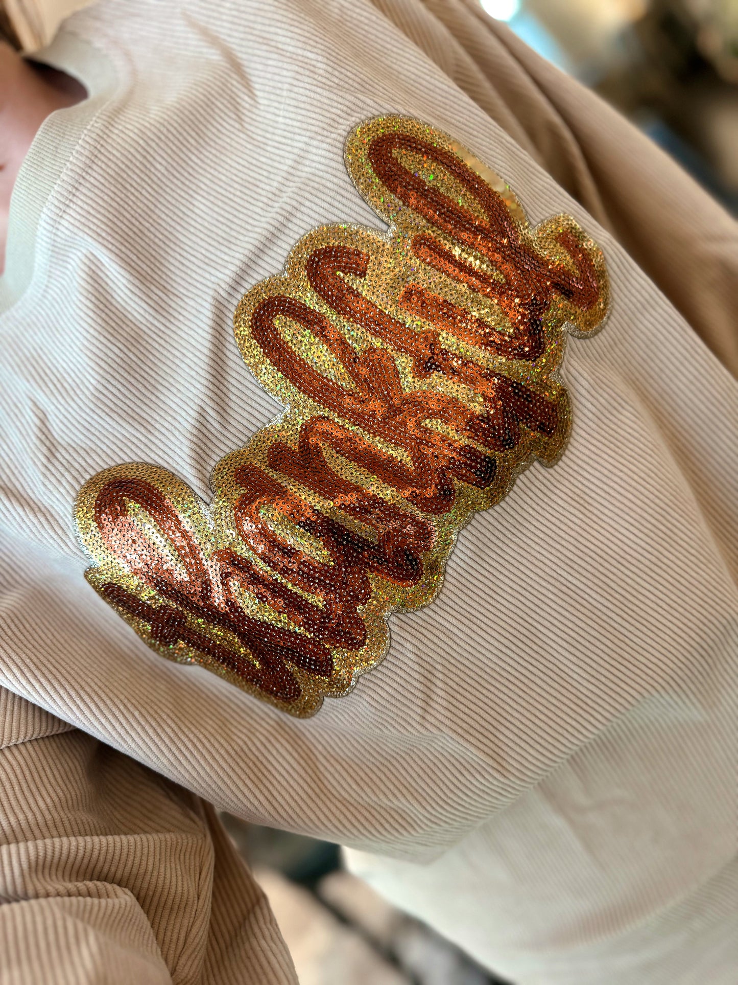 Thankful Sequin Corded Crew