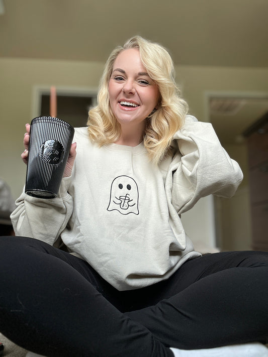 Embroidered Iced Coffee Ghost