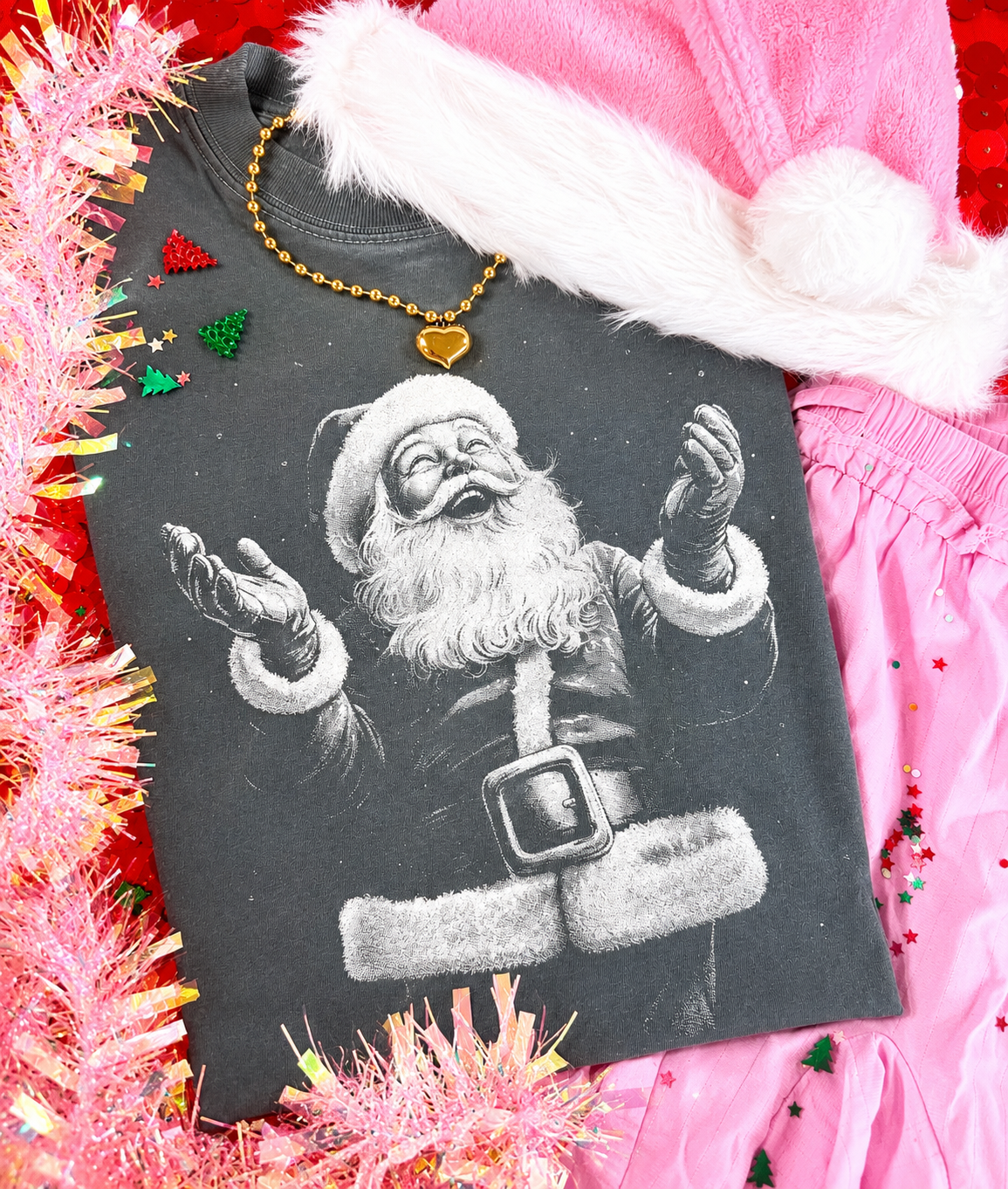 Cheerful Two Tone Santa Tee/Long Sleeve *CIJ SPECIAL*