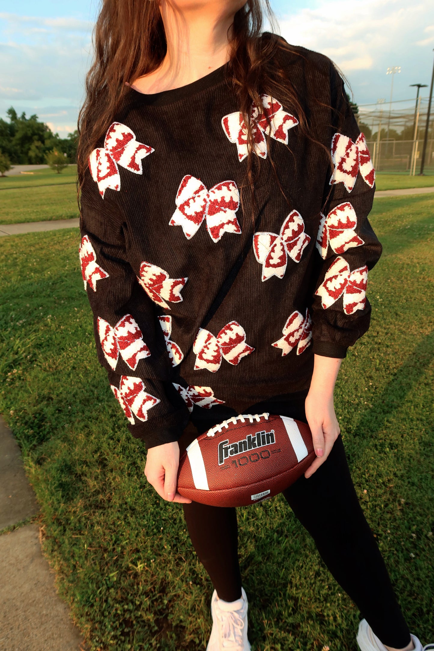 Chenille Football Bow Corded Crew