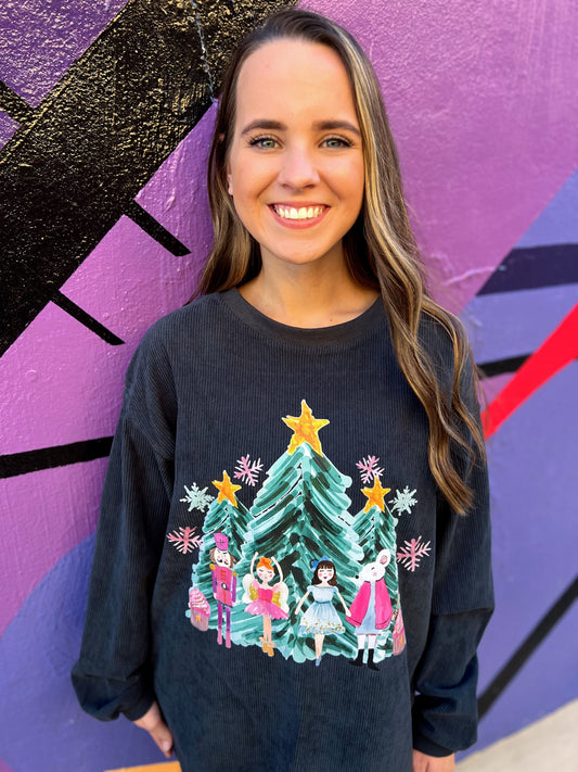 Charcoal Watercolor Tree Scene Corded Crew