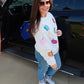 Multicolor Pumpkin Sequin Corded Crews